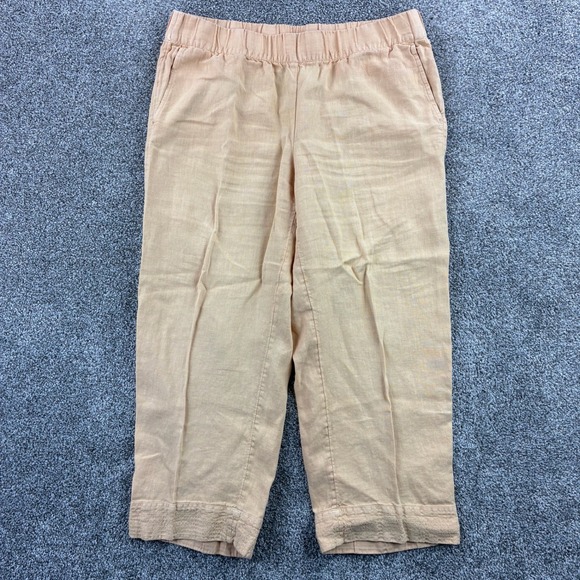 Pure Jill Pants - J Jill Pure Jill Garment Dyed Linen Pants Women's M Peach Elastic Waist Crop